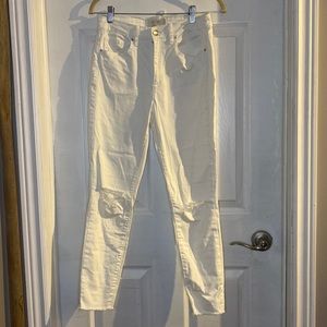 White high-rise ripped jeans